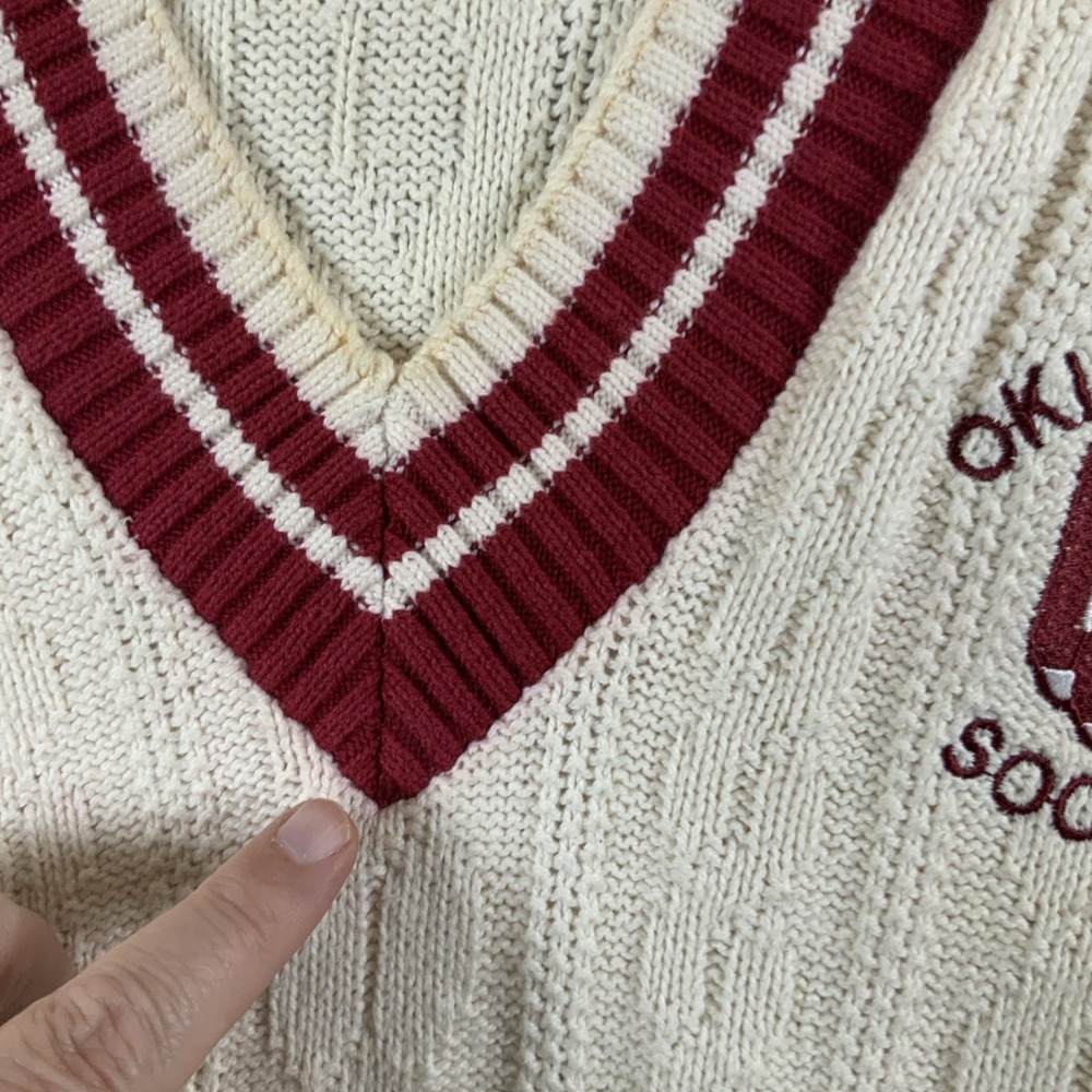 Vintage Nutmeg Mills Oklahoma Sooners Varsity‎ Cable Knit Sweater size Large VTG - Picture 4 of 9